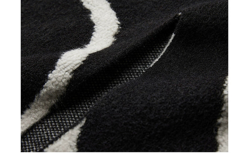 White Striped Black Knit Straight Skirt
