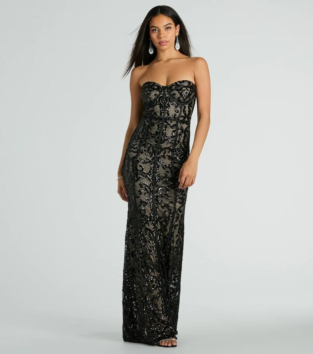 Party Sequined Socialite Formal Dress Black Tube Top Dress Maxi Dress