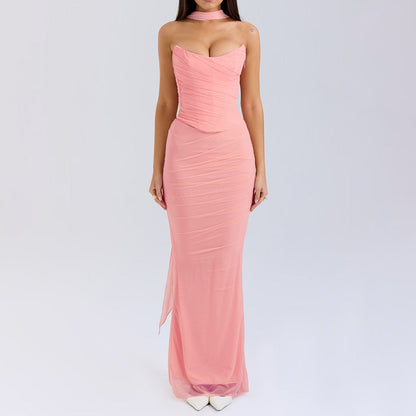 Dress Boning Corset Tube Top Skinny Sheath Skirt Long Skirt Set Autumn Two-piece Set High Grade With Scarf