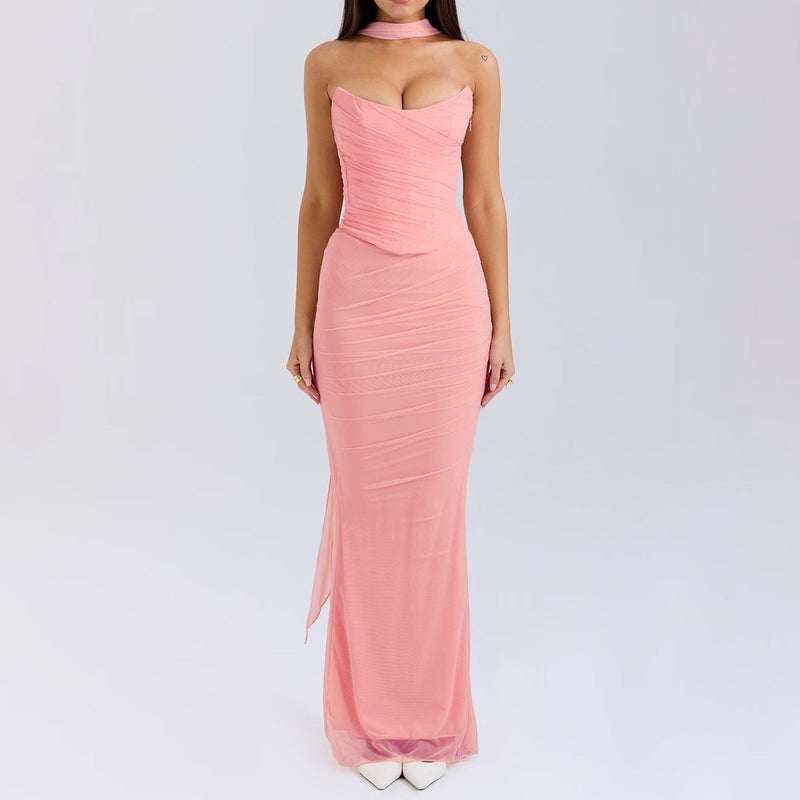 Dress Boning Corset Tube Top Skinny Sheath Skirt Long Skirt Set Autumn Two-piece Set High Grade With Scarf