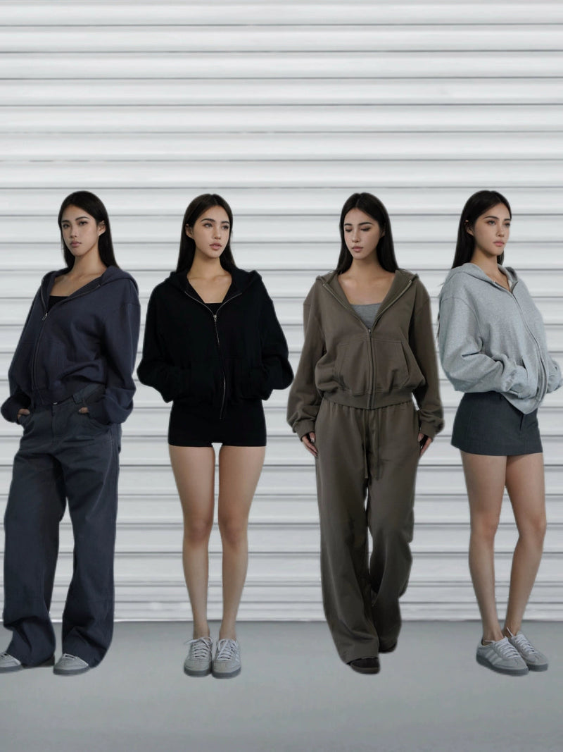 Athletic Zip-up Hooded Sweatshirt