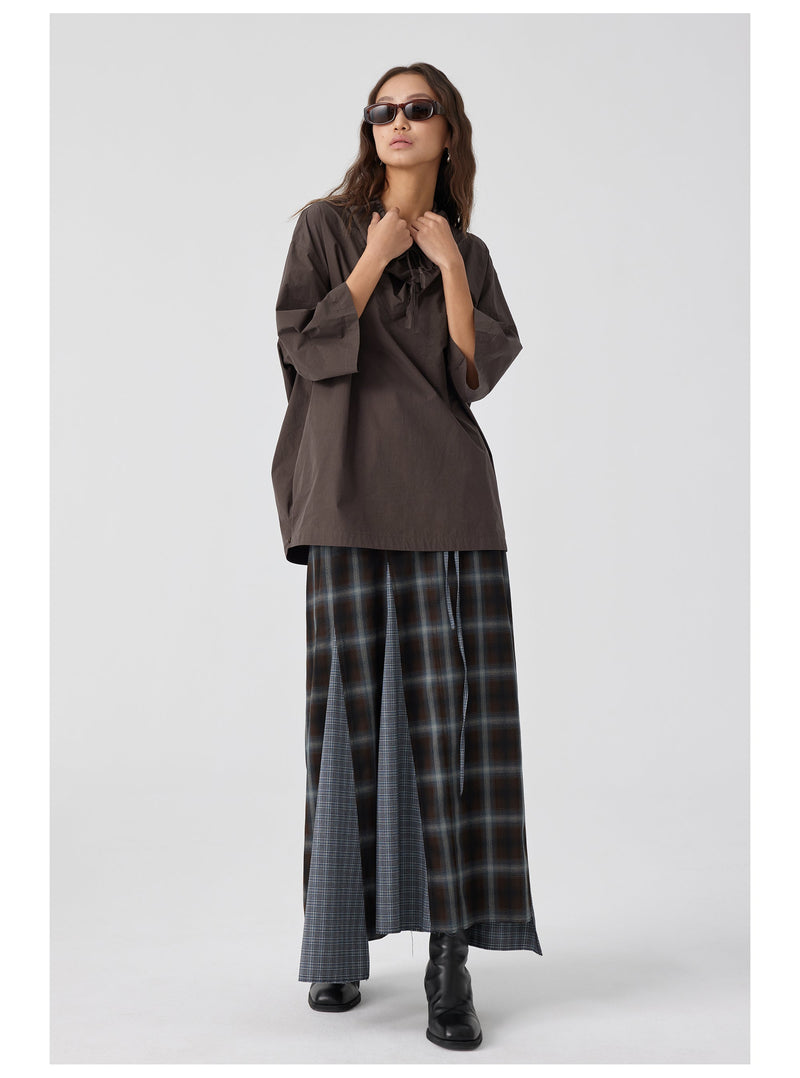 Plaid Asymmetric Panel Mermaid Long Skirt