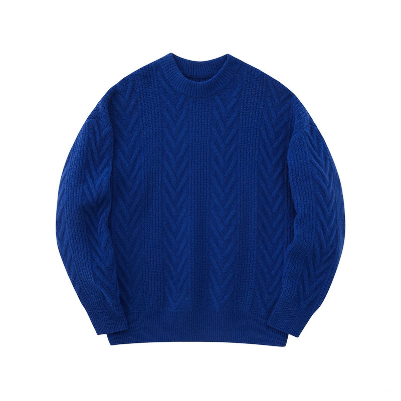 Cream Cable Knit Sweater With Chevron Pattern