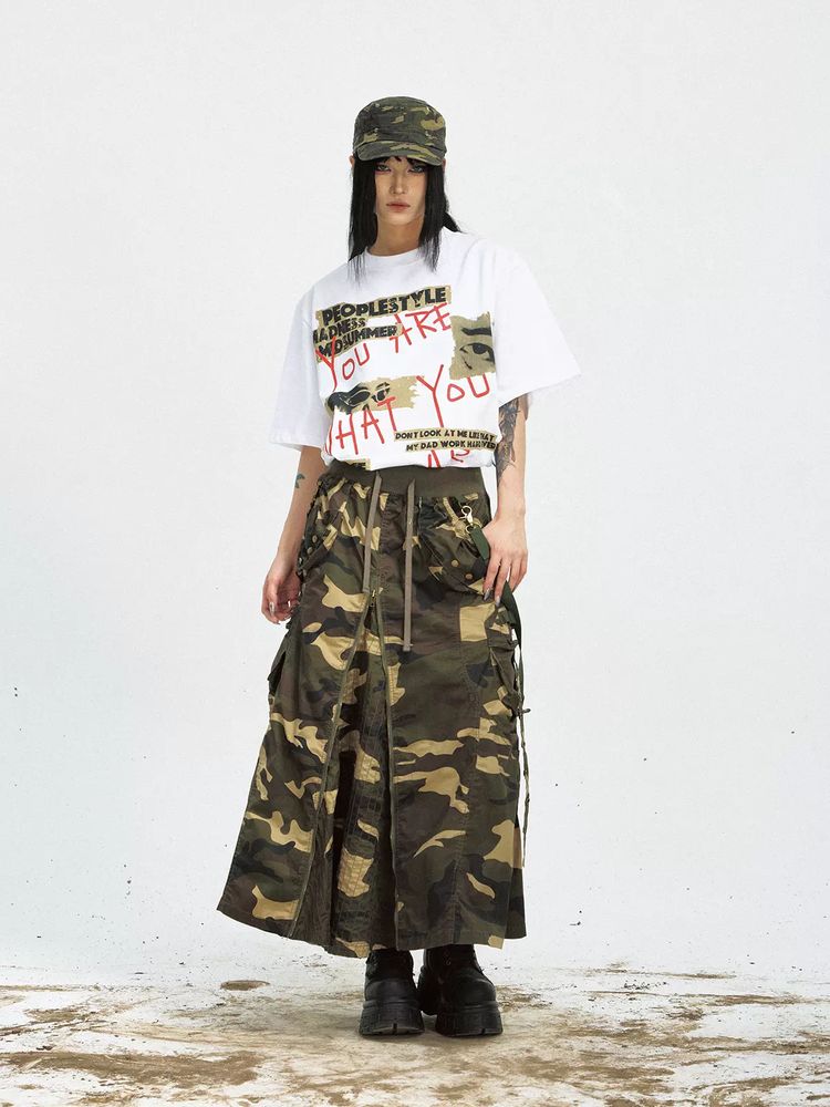 Camouflage Wide-leg Cargo Skirt