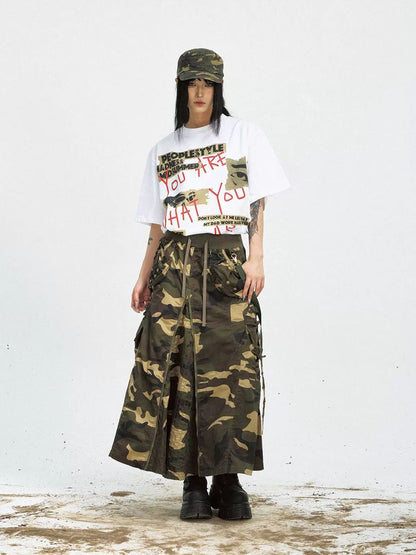 Camouflage Wide-leg Cargo Skirt