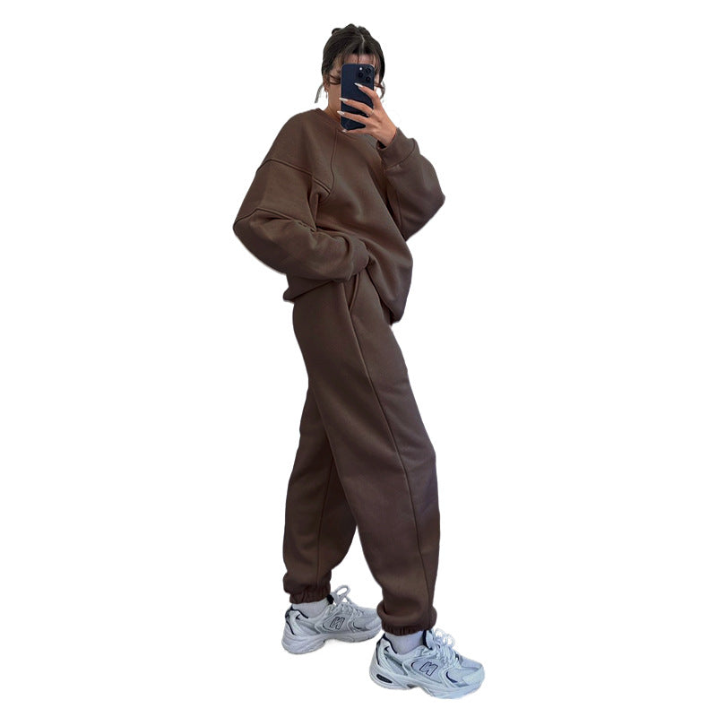 Autumn Winter Color Round Neck Long Sleeve Sweaters Clothing Loose Trousers Suit