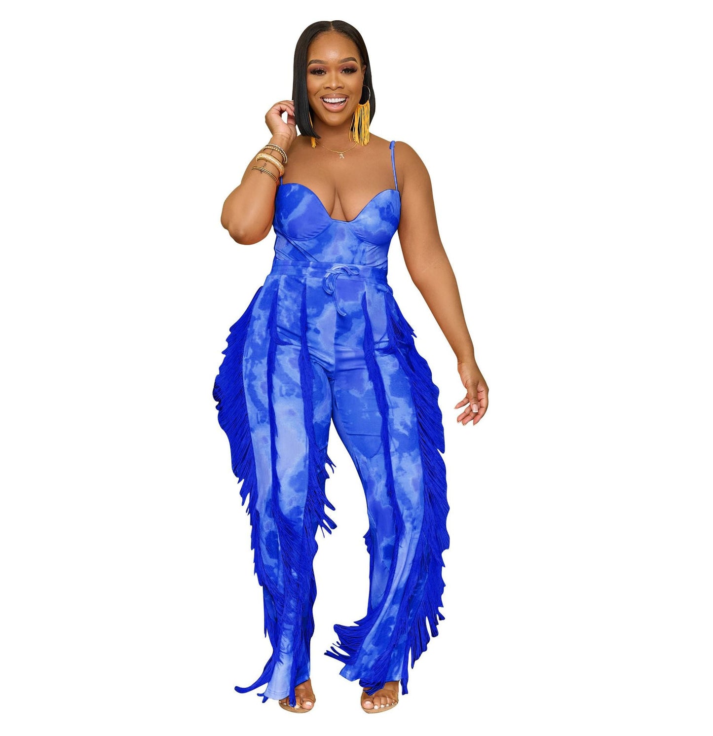 Clothing Suit Printed Tassel Lace Sling Jumpsuit Two Piece Suit