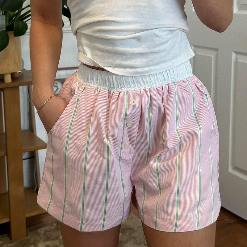 Loose Color Block Striped Shorts