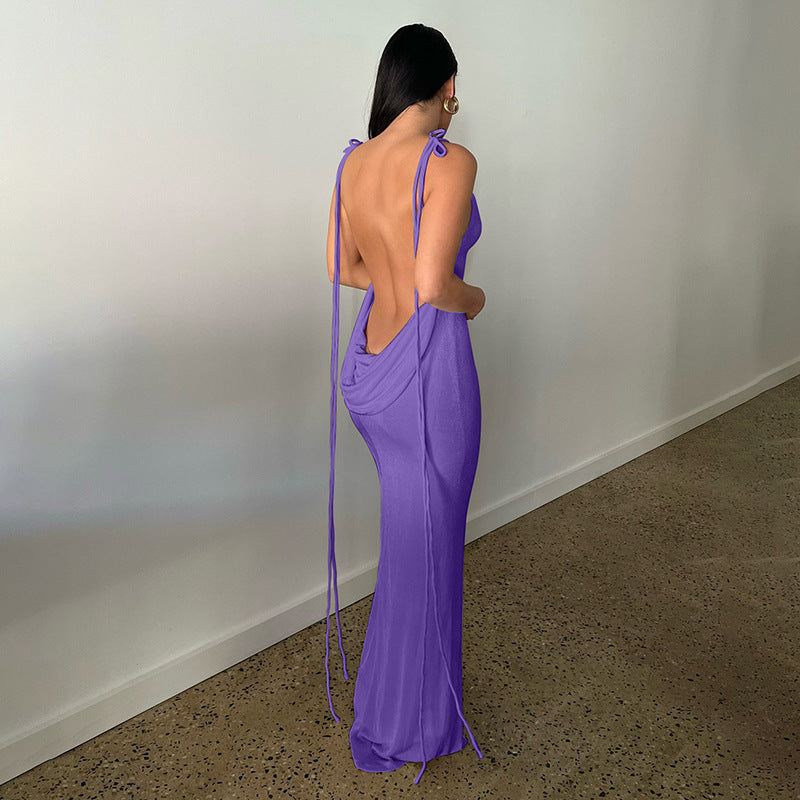 Clothing Summer Slim Dress Lace Up Backless Sheath Dress Long Dress for