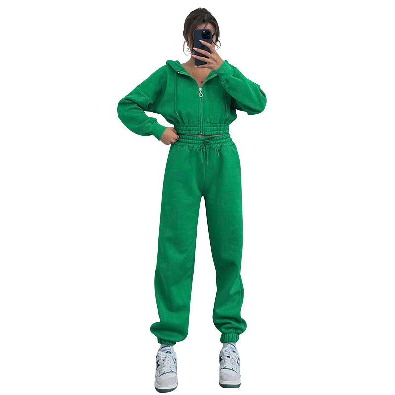 Autumn Winter Hooded Zipper Waist Tight Sweaters Clothing Exercise Suit