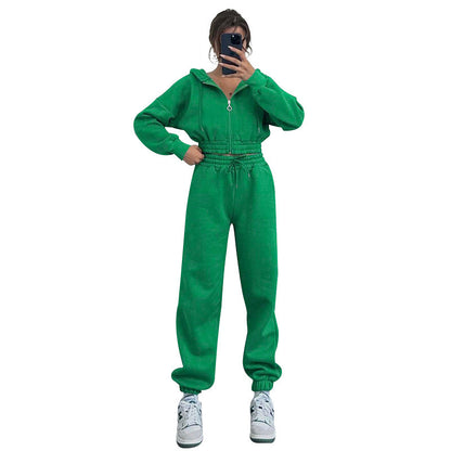 Autumn Winter Hooded Zipper Waist Tight Sweaters Clothing Exercise Suit