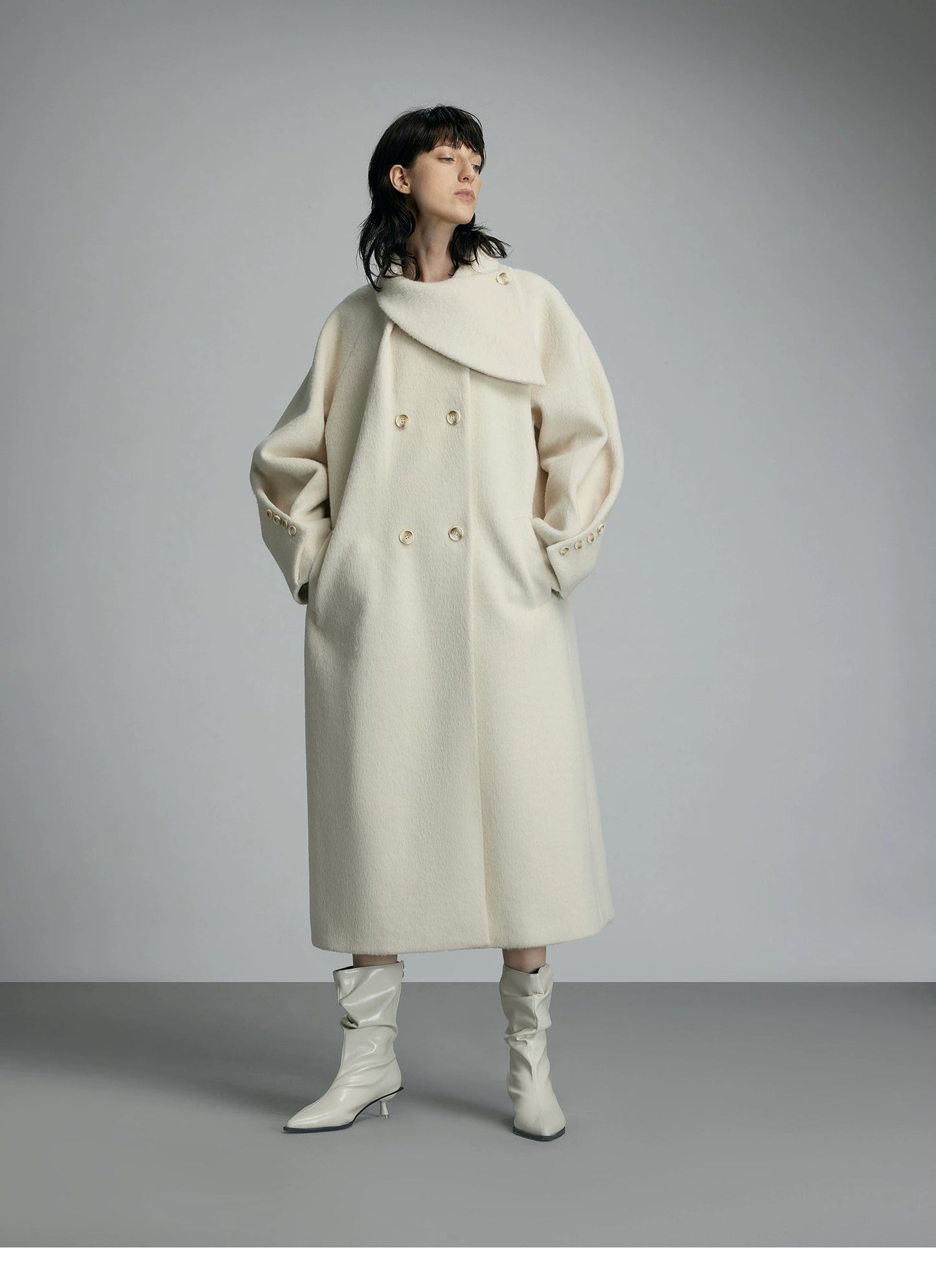 Oversized Cream Wool Winter Coat