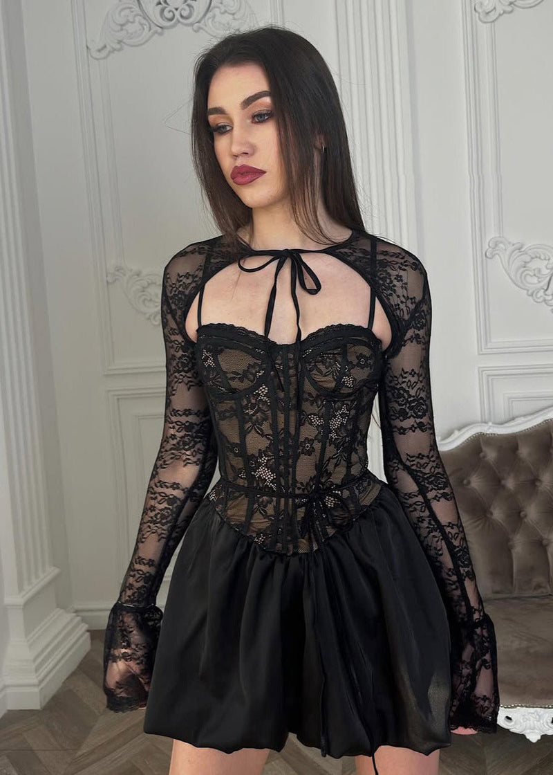 Celestine – Black Lace Corset Mini Dress