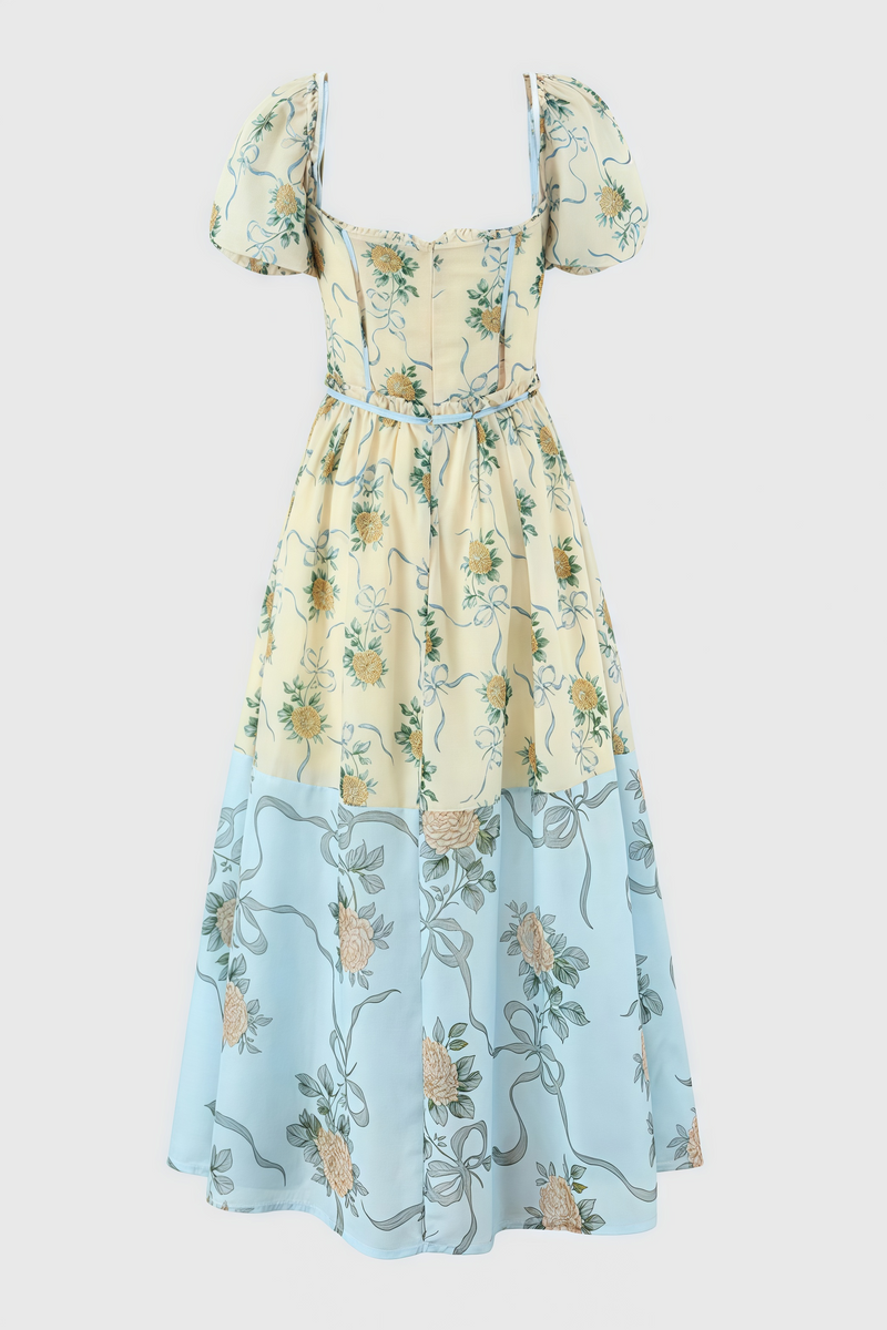 Elowen Yellow Rose Chiffon Midi Dress