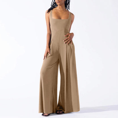 Knitted Sling Wide Leg Jumpsuit Summer Clothing