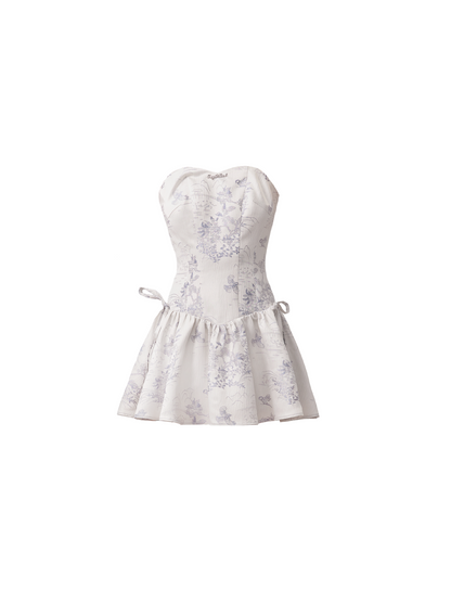 Enchanted Garden Strapless Mini Dress: Ivory Jacquard With Side Bow Details