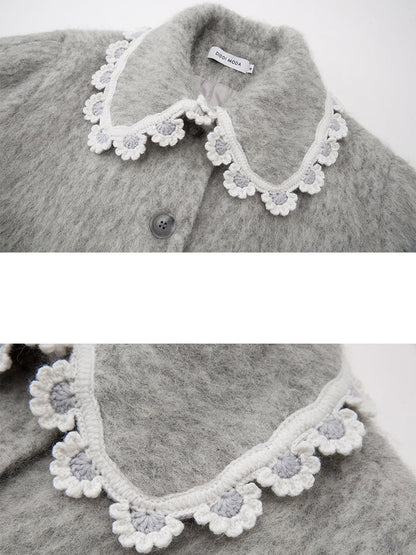 Wool Coat With Lace Lapel