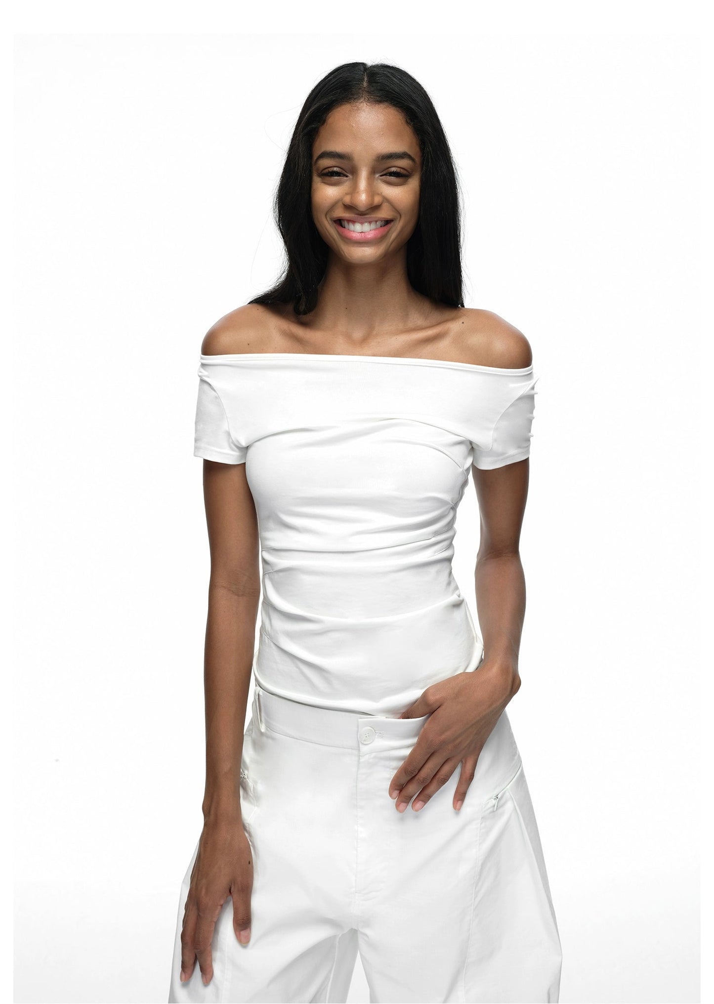 Black/white Off-shoulder Backless T-shirt