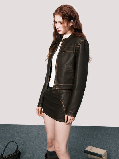 Leather Jacket & Micro Mini Skirt