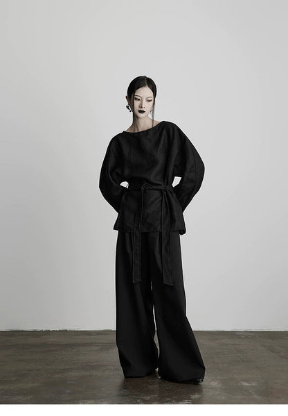 Black Pleated Wide-leg Pants