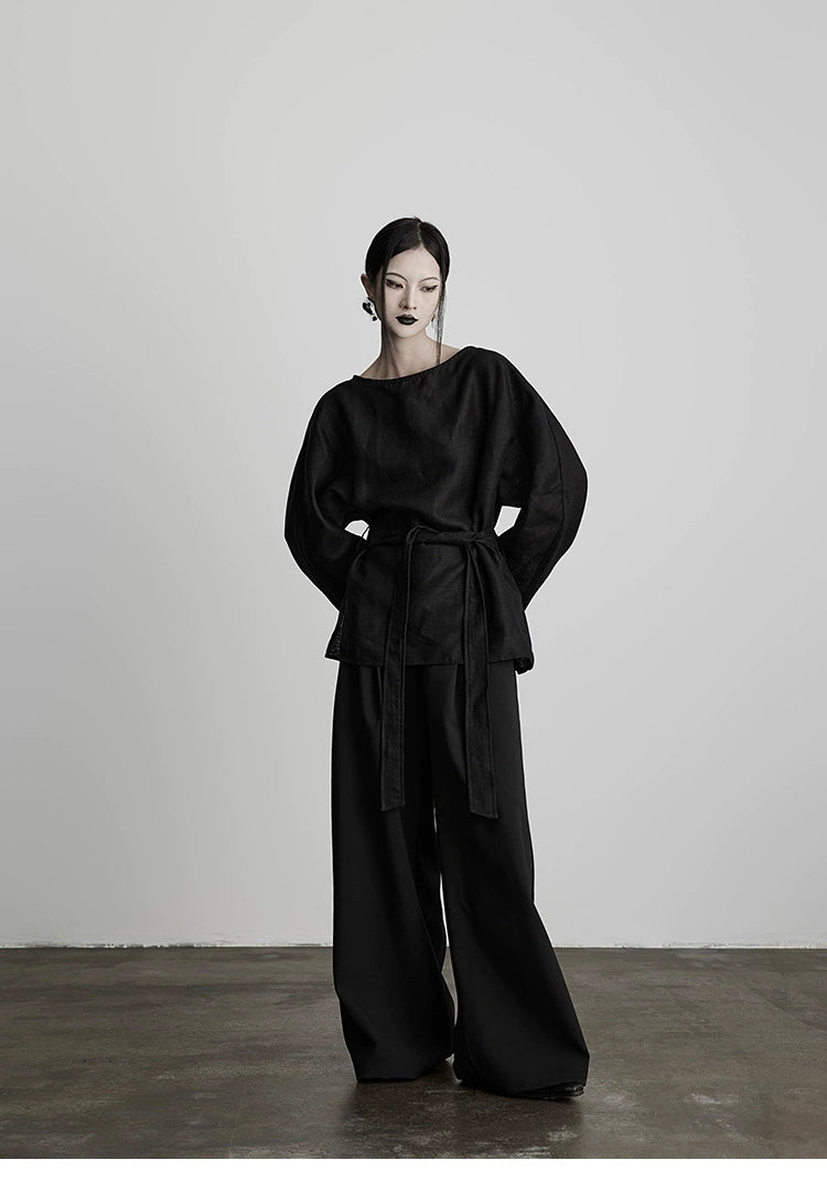 Black Pleated Wide-leg Pants