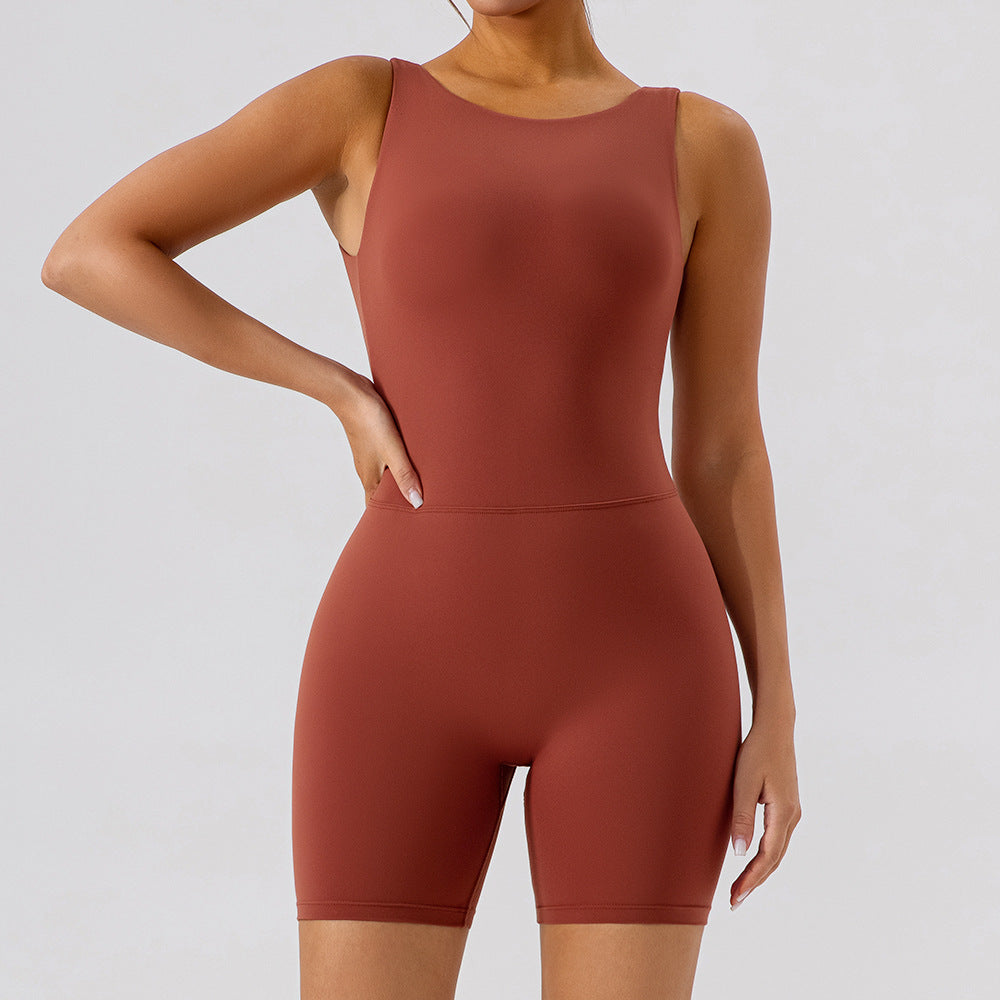 Nude Feel Hollow Out Cutout Out Beauty Back Yoga Jumpsuit Tight Sports Fitness Hip Lifting Jumpsuit Yoga Shorts