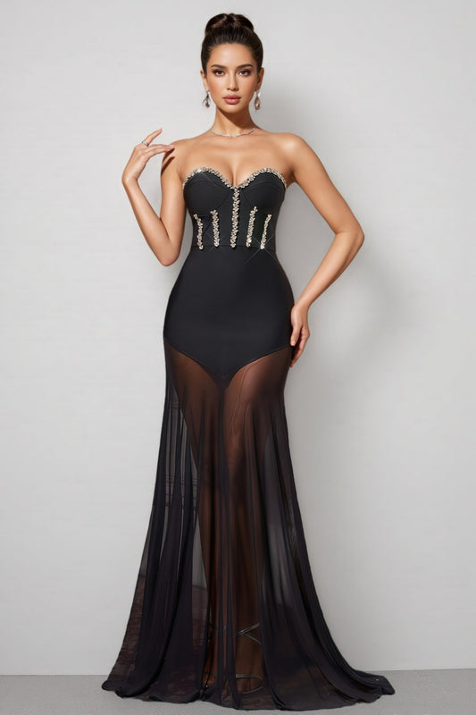 Berlin Rhinestone Mesh Bandage Maxi Dress
