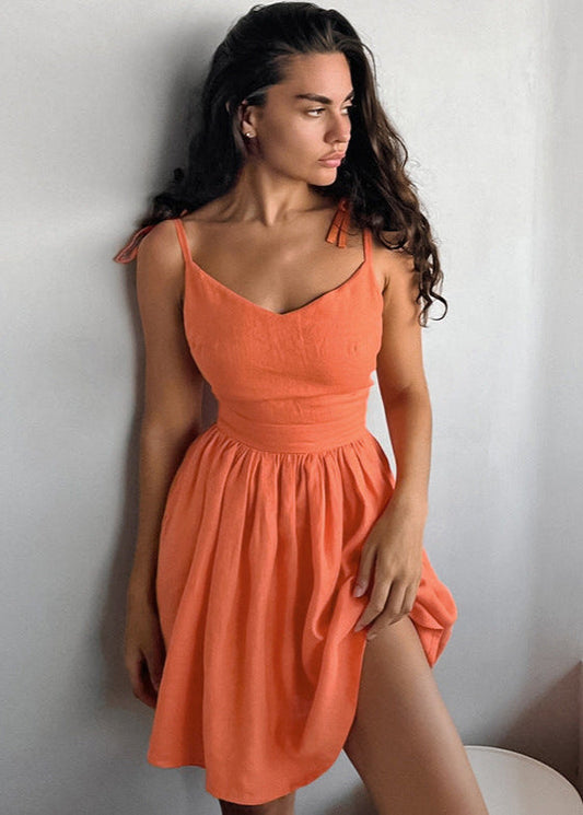 Midnight Grace - Tie-strap Linen Mini Dress