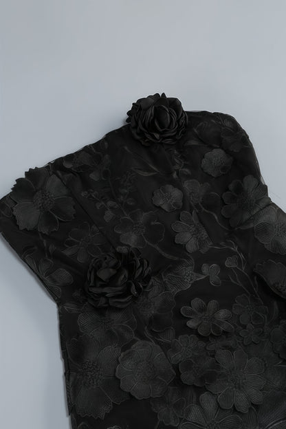 Ezrans Strapless 3d Flower Mini Dress