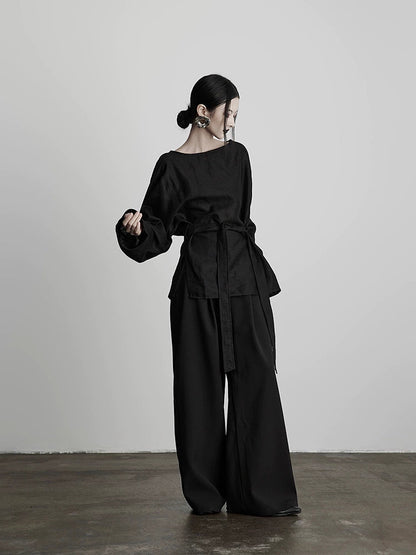 Black Pleated Wide-leg Pants