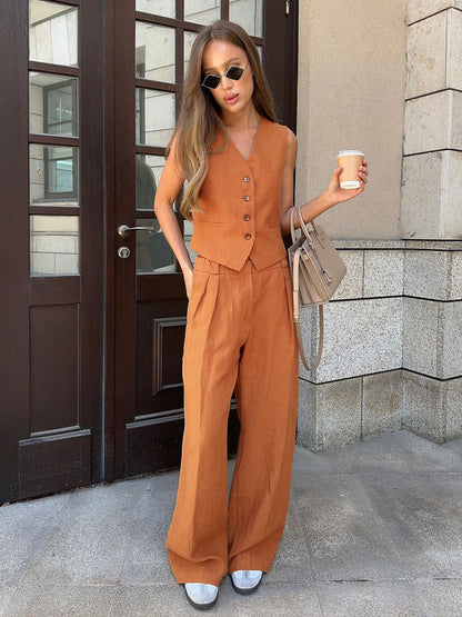 Vest Pants Two Piece Set Spring Summer Sleeveless Vest Hip Set