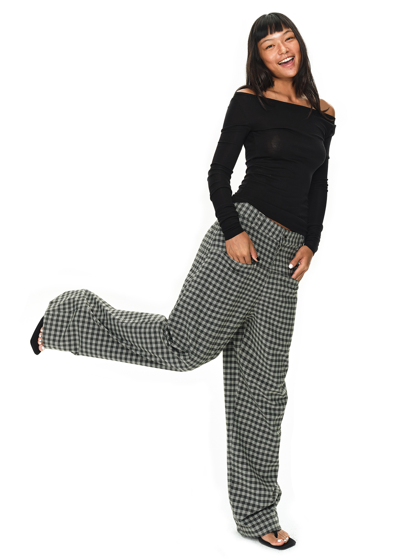 Grey and Black Checkered Loose Pants