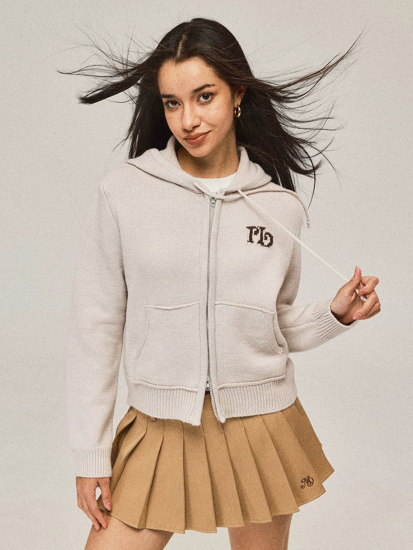 Short Hooded Knit Cardigan