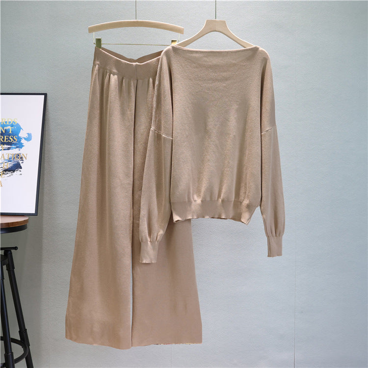 Khaki – Loose Fit Knit Sweater Two Piece Set