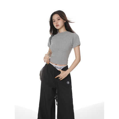 Round Neck Color Fitted Short-sleeve T-shirt