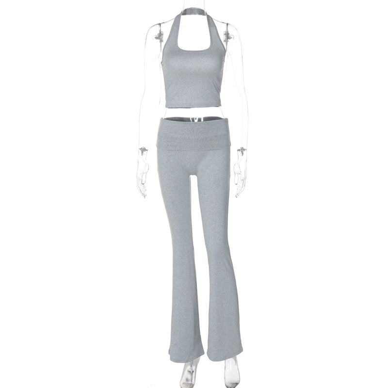 Clothing Summer Halter Backless Vest Slim Pants Set