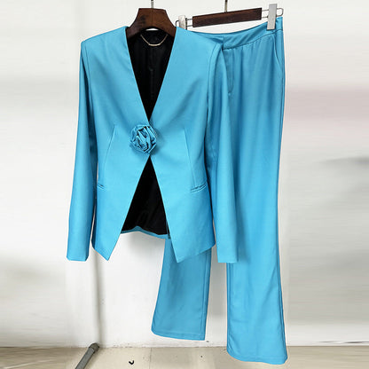 Three Dimensional Collarless Bootcut Pants Two Piece Set