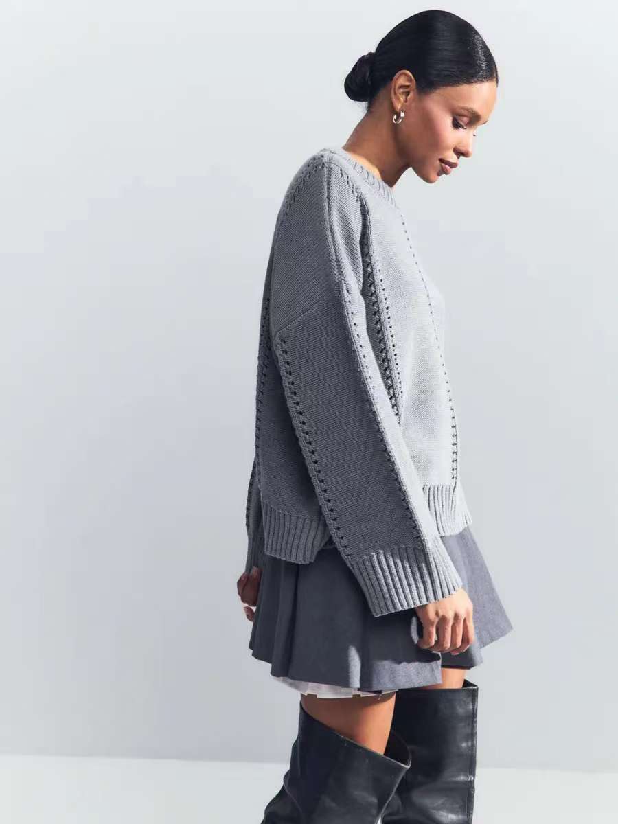 Hollow Knit Crewneck Sweater