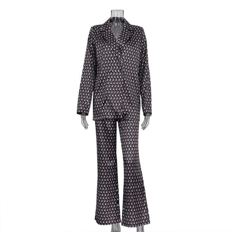Early Autumn Clothing Long Sleeve Collared Bootleg Pants Printing Suit Matching Street