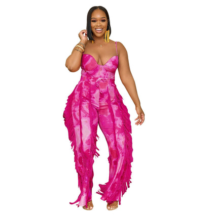 Clothing Suit Printed Tassel Lace Sling Jumpsuit Two Piece Suit