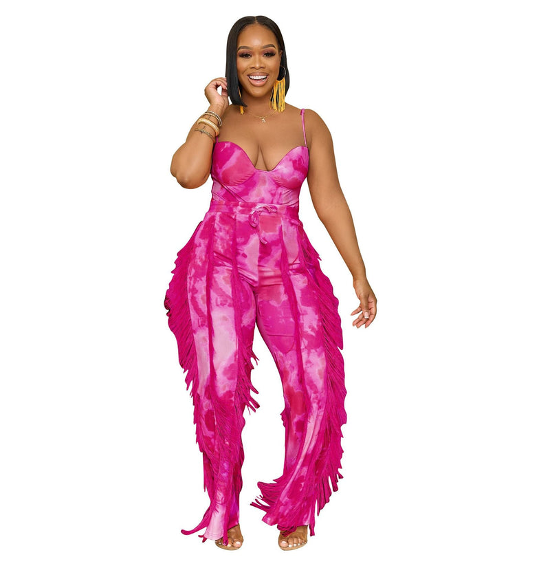 Clothing Suit Printed Tassel Lace Sling Jumpsuit Two Piece Suit