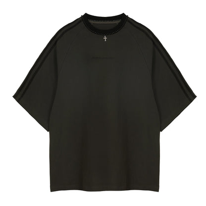 Beaded Neck Striped T-shirt