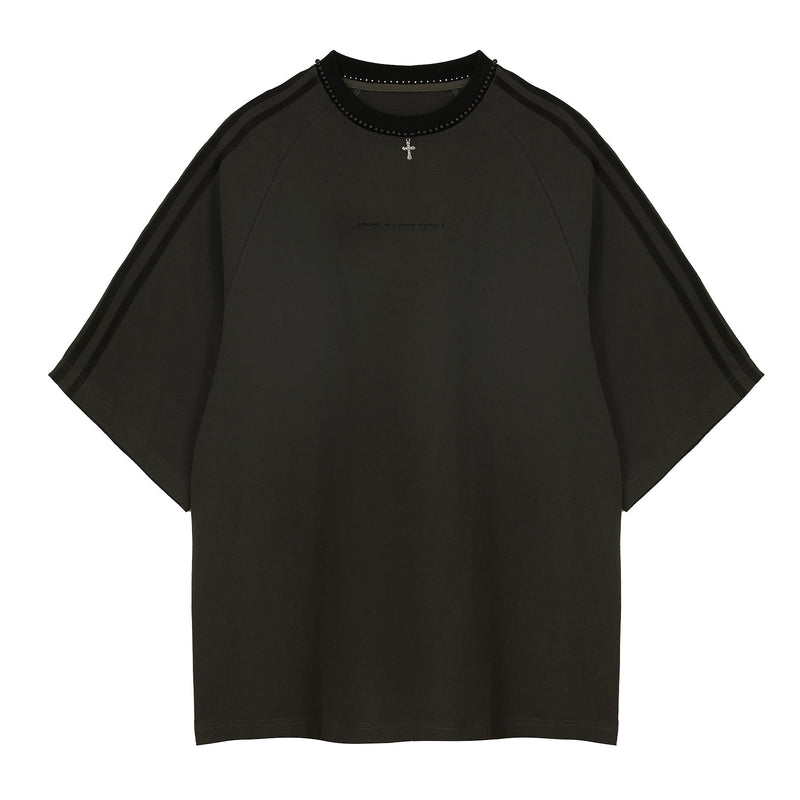 Beaded Neck Striped T-shirt