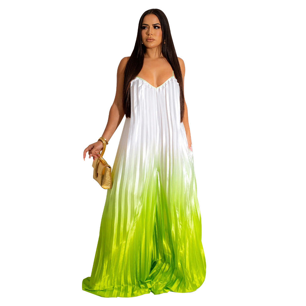 Clothing Deep V Plunge Sling Backless Wide Leg Pants Gradient Jumpsuit