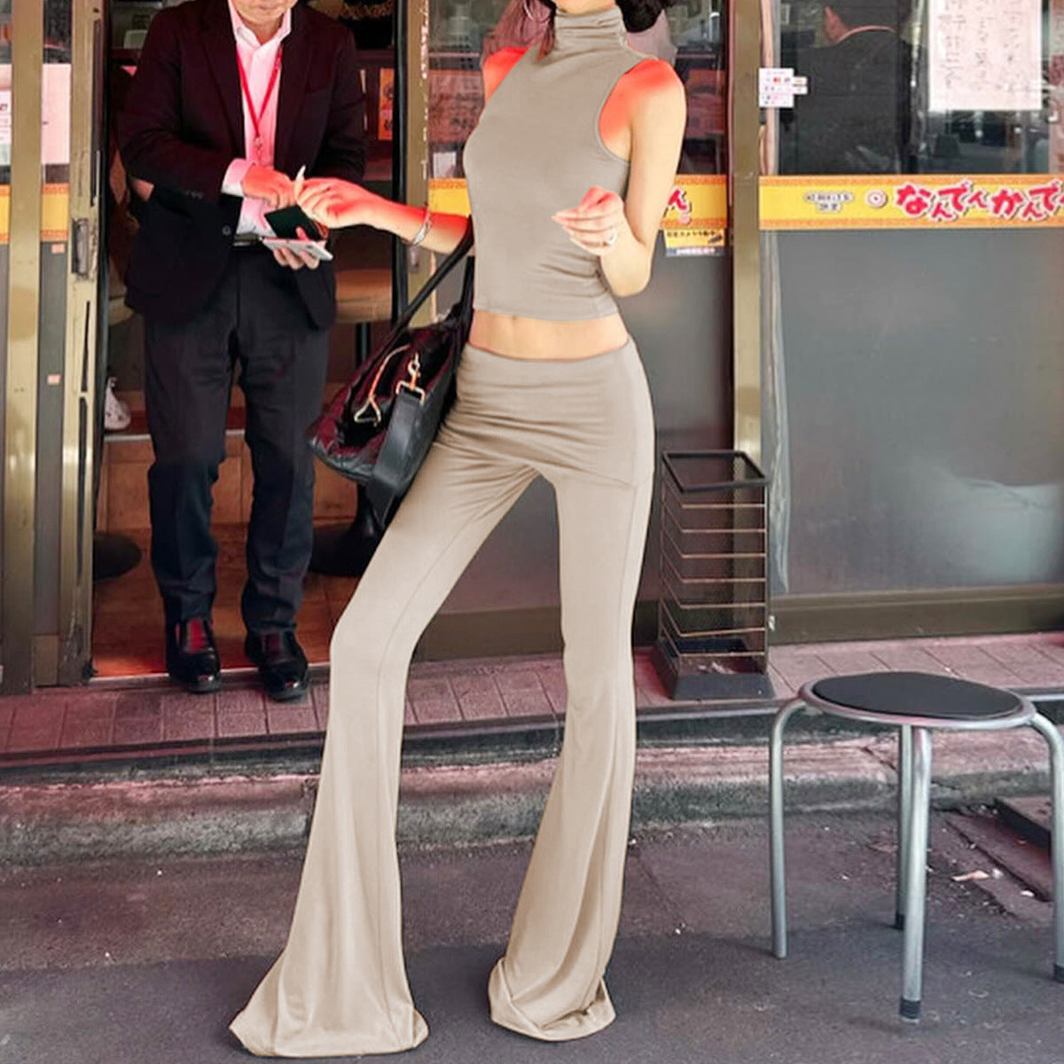 Clothing Summer Personalized Sleeveless Top Slim Fit High Waist Flared Pants Set