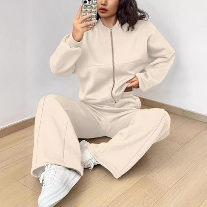 Spring Autumn Two Piece Set Cardigan Zipper Slim Fit Elastic for