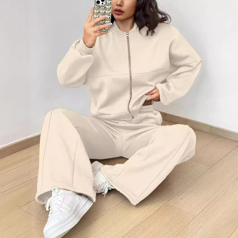 Spring Autumn Two Piece Set Cardigan Zipper Slim Fit Elastic for