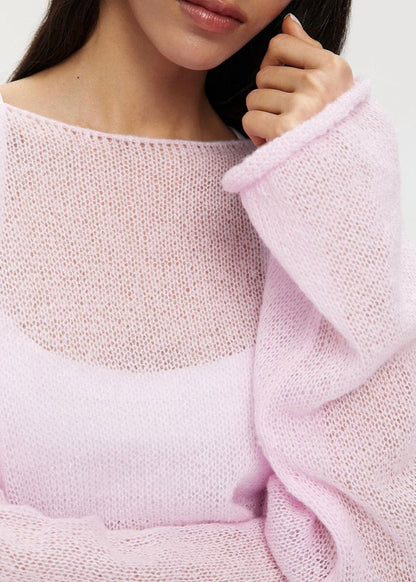 Sheer Pastel Pink Knit Sweater - Soft and