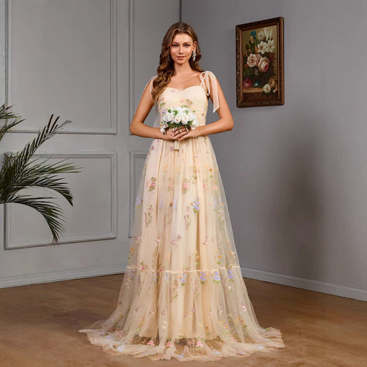 Spring Sleeveless Camisole Gown Slim Wide Hem Long Dress