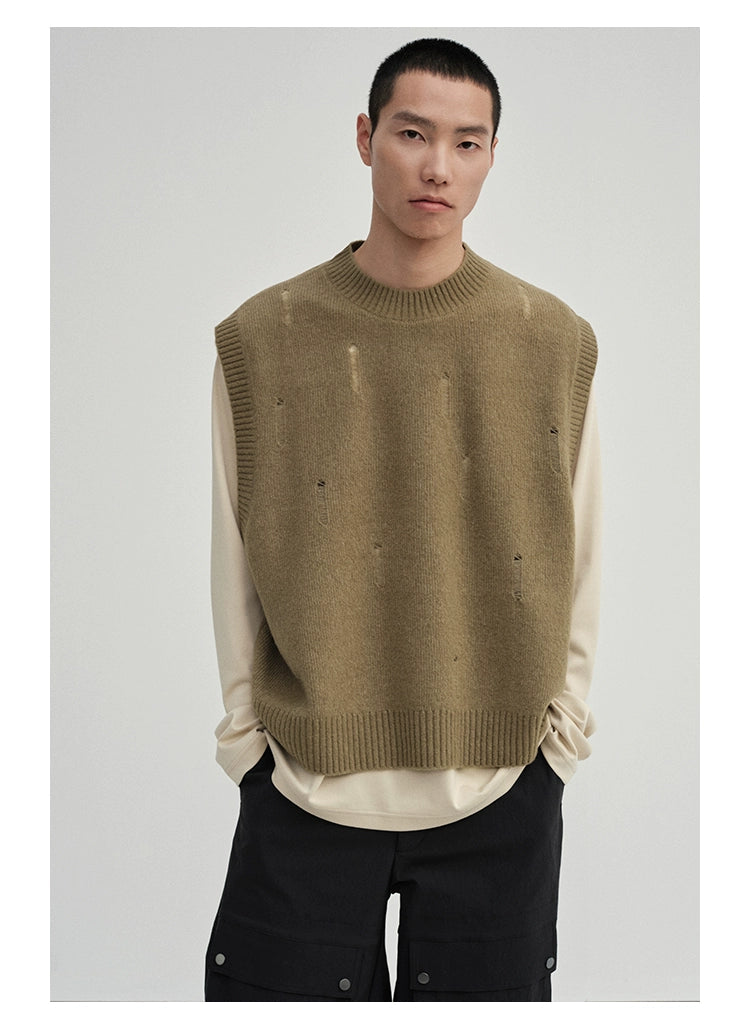 Irregular Distressed Open-knit Cardigan/vest